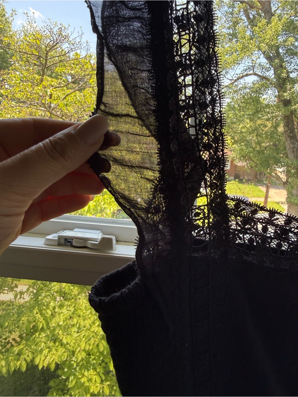 Free People One Verona Dress M Black Sheer Lace Trim Ruffle Whimsigoth Mini - Picture 3 of 10